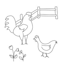 Simple chicken easy line cute cartoon drawing