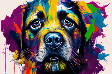 Puppy made out of colorful paint splatter