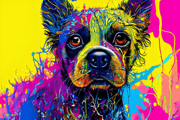 Puppy made out of colorful paint splatter
