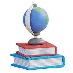 3D illustration of pile of books and globe
