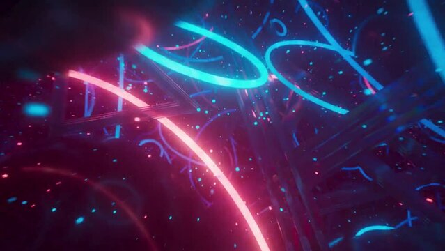 Animated abstract blue and red light rings tunnel traveling perspective, neon red and blue punk futuristic concept, seamless loop background