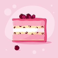 Background With Berry Cake, Sweets, Dessert, Cafe, Blackberry, Bakeries, Biscuit, Restaurant Menus, Pink, Cream, Food, Vector illustration