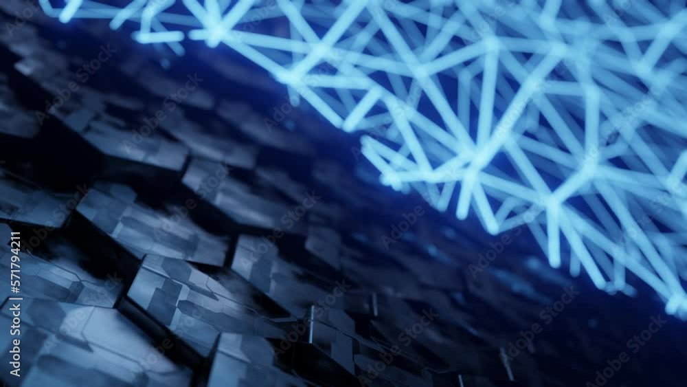 Poster futuristic hexagon background. 3d render. abstract blue hexagonal pattern. random motion. seamless l