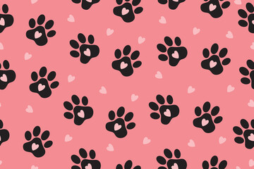 Background with animal paw prints. Vector illustration on pink background