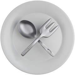 3D Rendering Plate with cutlery Isolated