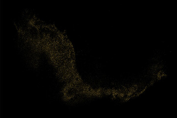 Gold Glitter Texture Isolated on Black Background. Golden stardust. Amber Particles Color. Sparkles Rain. Vector Illustration, Eps 10.