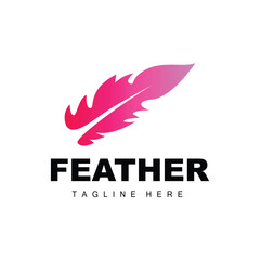 Feather Logo, Abstract Simple Feather Design, Wing Feather Vector, Pencil Stationery, Simple Icon