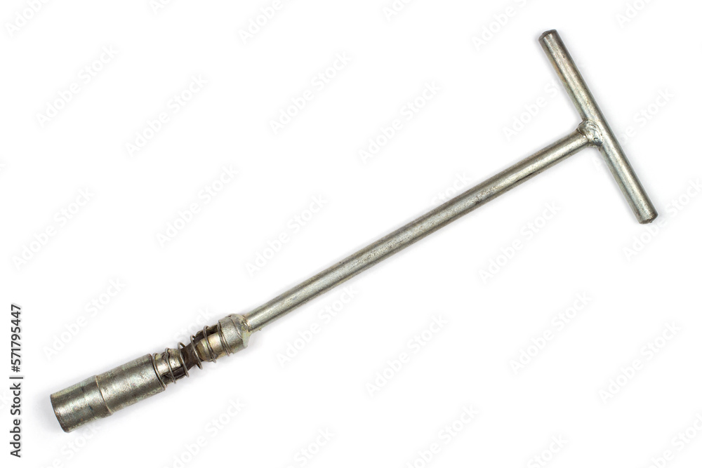 Wall mural wrench for unscrewing car spark plugs. wrench on a white background.