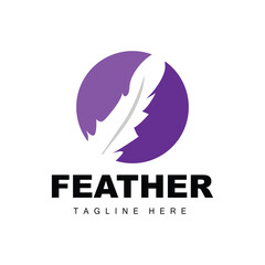 Feather Logo, Abstract Simple Feather Design, Wing Feather Vector, Pencil Stationery, Simple Icon