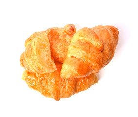 Heap of Golden brown butter croissant on the white background.