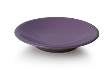 Violet ceramic plate on white background.
