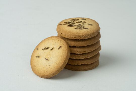 zeera biscuits (cumin biscuits) isolated on white background