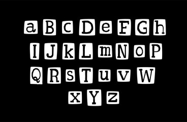 Anonymous y2k black and white alphabet. ABC letters cut out from magazine criminal retro.