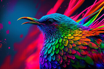 colorful bird, abstract background, gradient color, bright color, generative ai