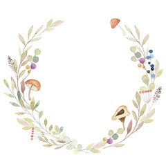 Watercolor hand painted round wreath
