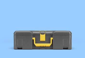 smal closed black professional tools case side view 3d render on blue background