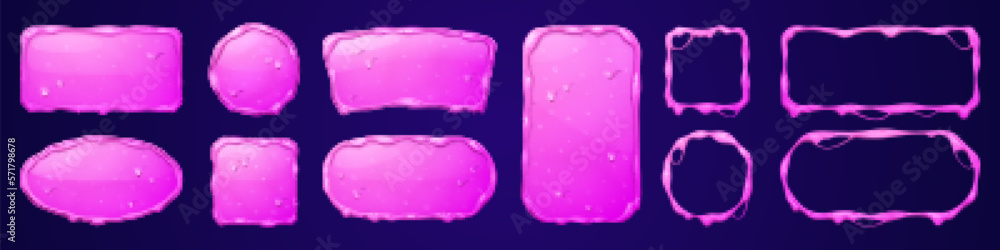 Poster slime name plate kit for game ui. pink phlegm texture square and circle avatar frame isolated vector