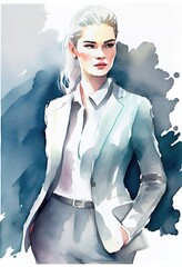 A businesswoman silhouette, abstract watercolor illustration. Generative art
