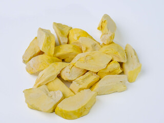 Freeze-dried durian, is a processed fruit that retains the nutritional value of food. A pile of...