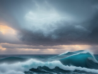 Ocean wave in the ocean during storm. Generative AI