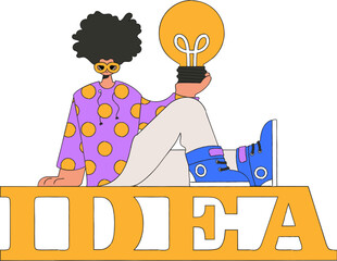 An elegant guy is holding a light bulb. Idea theme.