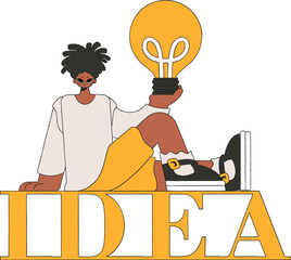 An elegant man holds a light bulb in his hands. Idea theme.