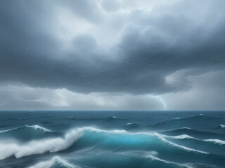 Fototapeta premium Ocean wave in the ocean during storm. Generative AI