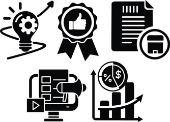 Set of business and finance solid fill icon