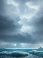 Naklejka premium Ocean wave in the ocean during storm. Generative AI