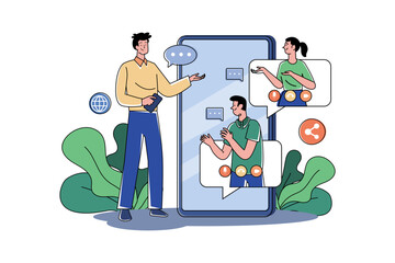 The guy with the phone is in touch with his friends