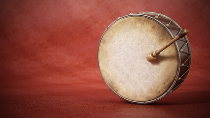 Ramadan drum. Copy space on the left. 3D illustration
