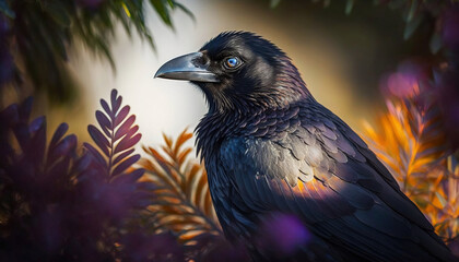 Hawaiian Crow Bird - Corvus hawaiiensis, generative ai