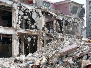 Landscape of building demolition site