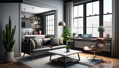 Plakat Design multifunctional living room. Generative AI