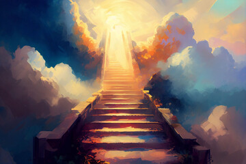 stairway to heaven in glory, gates of Paradise, meeting God, symbol of Christianity, generative ai