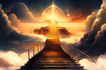 stairway to heaven in glory, gates of Paradise, meeting God, symbol of Christianity, generative ai - obrazy, fototapety, plakaty
