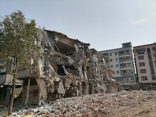 Landscape of building demolition site
