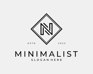 Letter N Initials Minimalist Luxury Elegant Rhombus Frame Border Simple Monogram Vector Logo Design