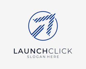 Arrow Click Right Up Launch Startup Innovation Speed Boost Minimal Lines Circle Vector Logo Design
