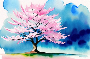 Obraz na płótnie Canvas Pink cherry tree blossom flowers blooming in spring, sakura, easter time. ai generated landscape for children book, stories fairytales
