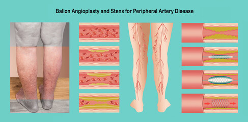 Diagram showing angioplasty for peripheral artery disease illustration