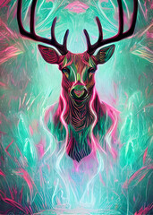 Mysterious colorful Deer Portrait Ai Generated Illustration