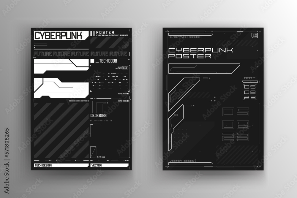 Poster set of cyberpunk futuristic poster. modern cyberpunk design for web and print template. tech flyer w