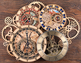 Fototapeta na wymiar wooden infinity clock on wooden background