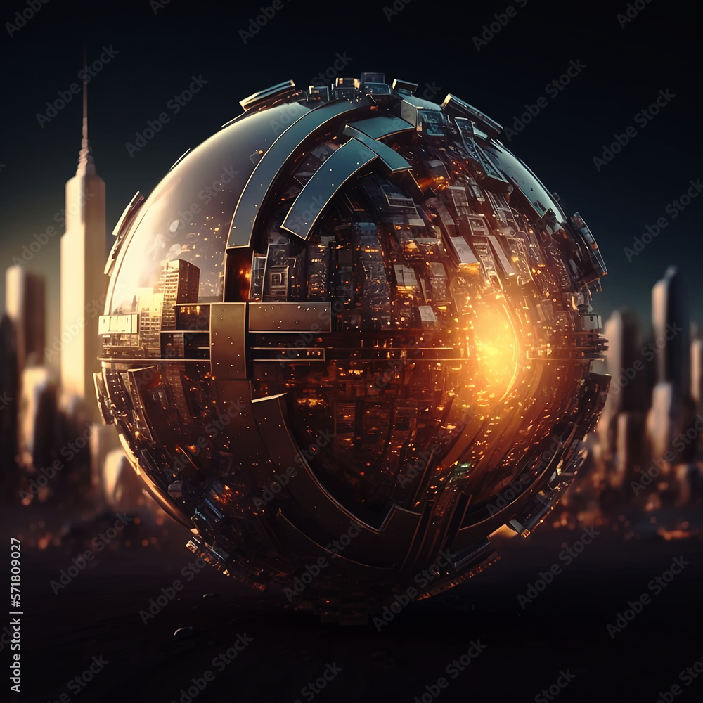 Wall mural invading alien spaceship undergoing nuclear implosion near surface of planet earth. generative ai.