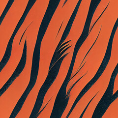 Animal fur, tiger black orange stripes. Seamless pattern illustration. Generative AI