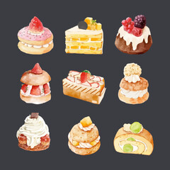 Cake watercolor vector design elements