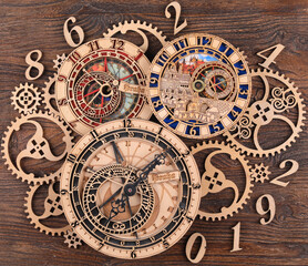 Fototapeta na wymiar wooden infinity clock on wooden background