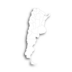 Argentina political map of administrative divisions - provinces and autonomous city of Buenos Aires. Flat white blank map with thin black outline and dropped shadow.