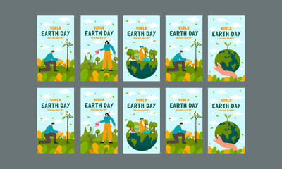 world earth day social media stories template vector flat design
